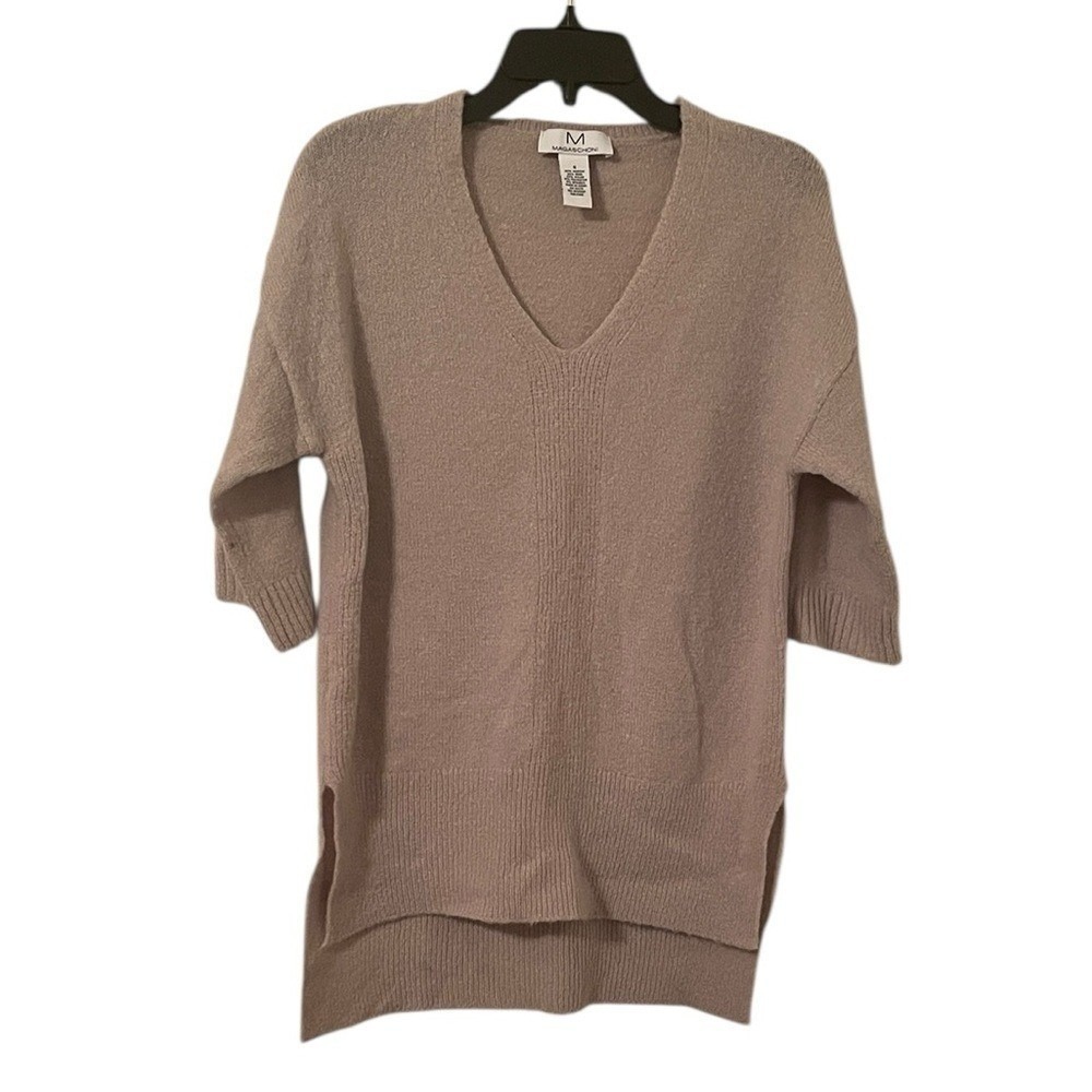 Magaschoni Women's Oatmeal Nude V-Neck Wool Blend Pullover Sweater Size S